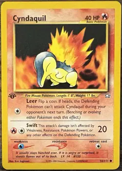 1st Edition Cyndaquil 56/111 Neo Genesis WoTC Pokemon Trading Card Game 2000 NM - Image 1