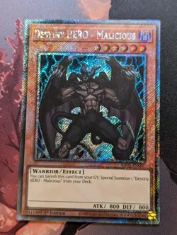 Destiny HERO Malicious RA03-EN001 Platinum Secret Rare 1st Edition YuGiOh - Image 1