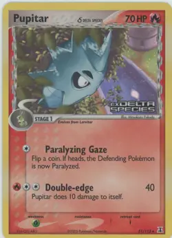 Pokemon Card Ex Delta Species Pupitar 51/113 2005 Reverse Stamped Holo LP-NM - Image 1