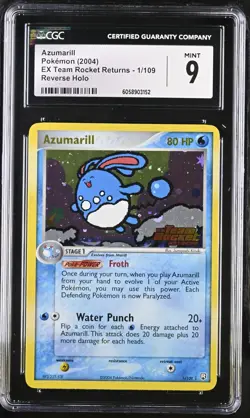 CGC 9 Azumarill Team Rocket Returns 1/109 Reverse Holo STAMPED Pokemon Card - Image 1
