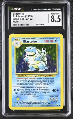 CGC 8.5 Blastoise 1999 Base Set 2/102 Holo Pokemon Card - Image 1
