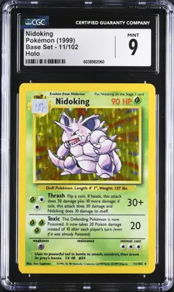 CGC 9 MINT Nidoking 11/102 Base Set Holo Holographic Rare 1999 WOTC Pokemon Card - Image 1