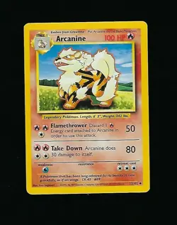 Pokemon Card Unlimited Edition Rare Non Holo Base Set 1999 Arcanine 23/102 - Image 1
