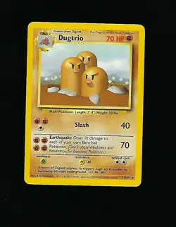 Pokemon Card Unlimited Edition Rare Non Holo Base Set 1999 Dugtrio 19/102 NM/M - Image 1