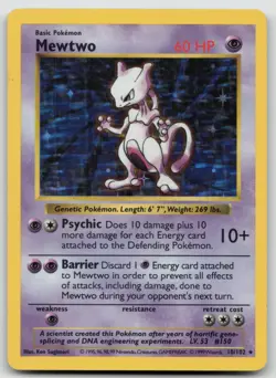 1999 Pokemon Base Set Shadowless Mewtwo 10/102 HP - Image 1