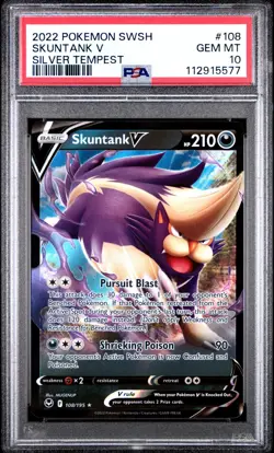 PSA 10 Pokemon Skuntank V 108/195 Swsh12: Sword & Shield - Silver Tempest Holo - Image 1