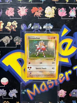 Pokemon Hitmonchan 8/130 WotC Base Set 2 Holo Rare LP - SWIRL - Image 1