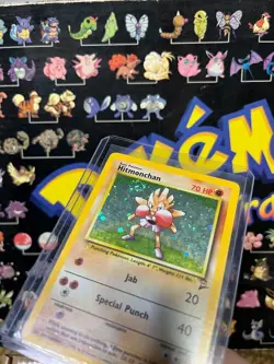 Pokemon Hitmonchan 8/130 WotC Base Set 2 Holo Rare LP - SWIRL - Image 3
