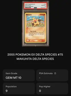 PSA 10 Makuhita EX Delta Species 75 Pokemon Regular Common Gem Mint 💎 LOW POP 9 - Image 2
