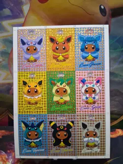 Pokemon Lets Go Eevee Card Database Poncho Eevee Uncut Sheet Gold Ice Holo - Image 1