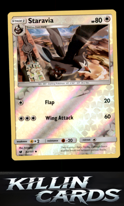 Reverse Holofoil Staravia 82/111 Pokemon Uncommon SM - Crimson Invasion Card NM - Image 1