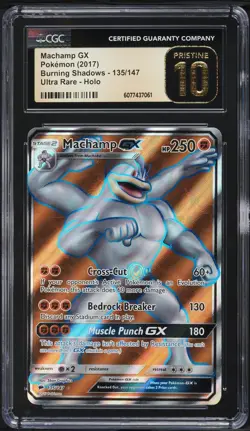 CGC Pristine 10 Machamp GX Full Art Burning Shadows 2017 Pokemon Card #135 - Image 1
