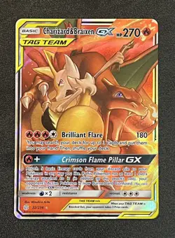 Pokemon TCG Charizard & Braixen GX 22/236 Tag Team Cosmic Eclipse Holo Rare NM - Image 1