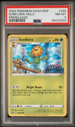 2022 POKEMON SWSH BLACK STAR PROMO PRERELEASE #269 SUNFLORA-HOLO PSA 8 - Image 1