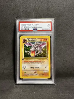 1999 Pokemon Fossil Aerodactyl #1 Holo 1st Edition Prerelease - PSA 7 - Image 1