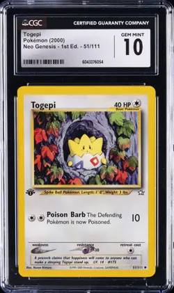 2000 POKEMON NEO GENESIS - 1ST ED. #51/111 TOGEPI CGC 10 GEM MINT - Image 1