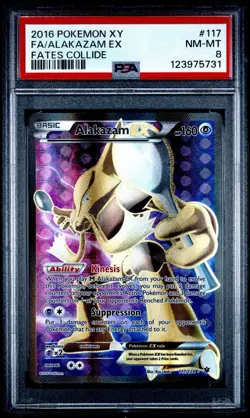 2016 Pokemon X & Y XY Fates Collide Alakazam EX Full Art PSA 8 NM-MT Near Mint - Image 1