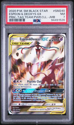 2020 POKEMON SM BLACK STAR PROMO #SM240 ESPEON & DEOXYS GX PSA 7 - Image 1