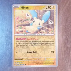 2023 Pokemon S&V Paradox Rift Reverse HOLO Minun Card 061/182 - Image 1