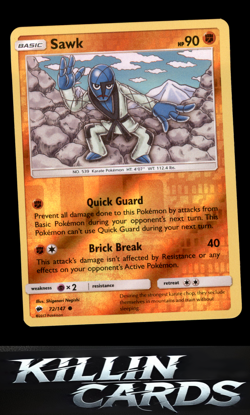 Reverse Holofoil Sawk 72/147 Pokemon Common SM - Burning Shadows Card NM - Image 1