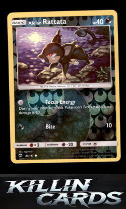 Reverse Holofoil Alolan Rattata 81/147 Pokemon Common SM - Burning Shadows Card - Image 1