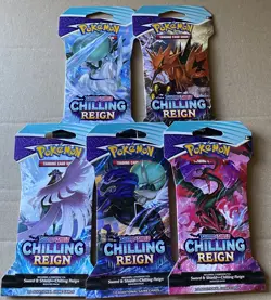 Pokemon Chilling Reign Booster Sleeved Blister Art Set Sword Shield (5 packs) - Image 1