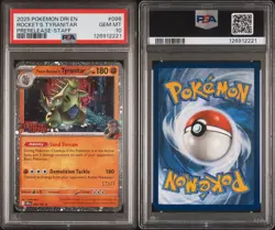 2025 POKEMON DESTINED RIVALS TEAM ROCKETS TYRANITAR STAFF #96 PSA 10 PRERELEASE - Image 3
