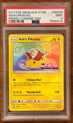 Pokemon TCG 2017 Ash's Pikachu SM Black Star Promo I CHOOSE YOU! #SM108 PSA 9 MT - Image 1