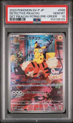 2023 POKEMON JAPANESE SV-P PROMO #098 DETECTIVE PIKACHU PSA 10 - Image 1
