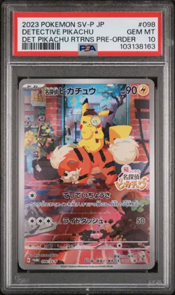 2023 POKEMON JAPANESE SV-P PROMO #098 DETECTIVE PIKACHU PSA 10 - Image 1