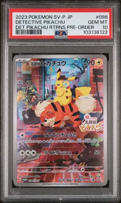 2023 POKEMON JAPANESE SV-P PROMO #098 DETECTIVE PIKACHU PSA 10 - Image 1