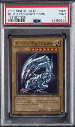 2002 YU-GI-OH! STARTER DECK: KAIBA 1ST ED #001 BLUE-EYES WHITE DRAGON PSA 9 - Image 1