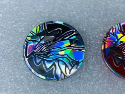 lot Of 2 Pokemon Yveltal Red & Silver/Black Cracked Chrome Color Coins - (READ) - Image 3