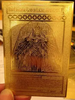 Yugioh The Creator God of Light, Horakhty Custom Golden Metal Card English - Image 1