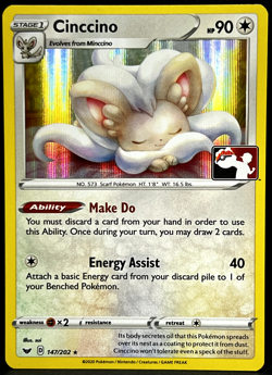 Pokemon TCG Cinccino 147/202 HOLO Rare Play Pokemon Prize STAMP PROMO Card - NM - Image 1