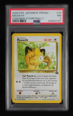 PSA 7 Pokemon Card Meowth #10 Japanese JR West Stamp Rally Promo 2000 - Image 1
