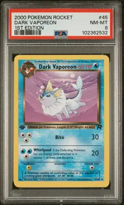 2000 POKEMON ROCKET 1ST ED #45 DARK VAPOREON PSA 8 - Image 1