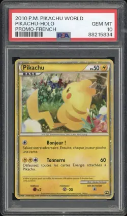 2010 Pokemon FRENCH World Collection Promo Pikachu Holo PSA 10 GEM MINT - Image 1
