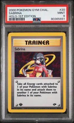Pokemon 1st Edition Sabrina 20/132 PSA 9 Mint Gym Challenge Trainer Holo Vintage - Image 1