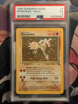 Hitmonlee #7 7/62 -Holo Rare 1999 Fossil Set Unlimited Pokemon WOTC PSA 5 EX - Image 1