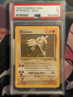 Hitmonlee #7 7/62 -Holo Rare 1999 Fossil Set Unlimited Pokemon WOTC PSA 5 EX - Image 2
