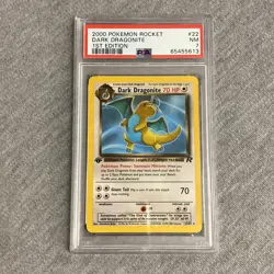 2000 Pokemon Rocket #22 Dark Dragonite 1st Edition PSA 7 NM 22/82 - Image 1