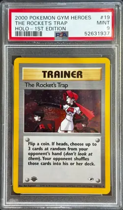 Pokemon 1st Edition The Rocket's Trap 019/132 PSA 9 Mint Gym Heroes Holo Vintage - Image 1