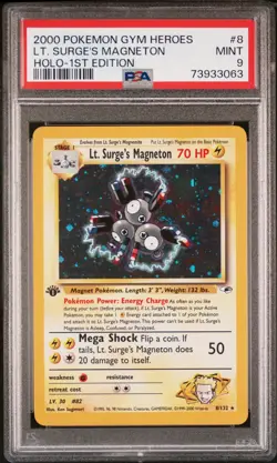 Pokemon 1st Edition Lt. Surge's Magneton 8/132 PSA 9 Mint Gym Heroes Holo Rare! - Image 1