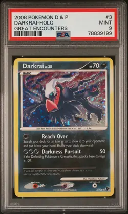 2008 POKEMON DIAMOND & PEARL GREAT ENCOUNTERS #3 DARKRAI-HOLO PSA 9 - Image 1