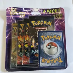 Pokemon TCG Lightning Set 4 Packs + 1 Bonus Card Sealed Shining Fates Sun & Moon - Image 1