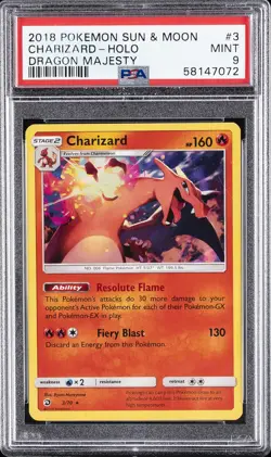 2018 POKEMON SUN & MOON DRAGON MAJESTY #3 CHARIZARD-HOLO PSA 9 - Image 1