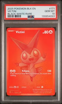 2025 POKEMON BLK EN-BLACK BOLT BLACK WHITE RARE #171 VICTINI PSA 10 - Image 1