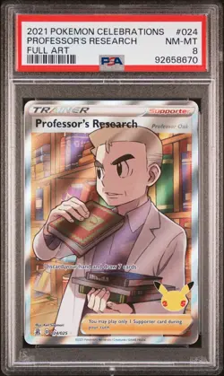 2021 Pokemon Celebrations Professor’s Research Full Art Holo 25th - PSA 8 - Image 1