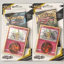 Pokemon Sun & Moon TEAM UP Checklane Blister - 2x Pack LOT Pikachu + Celebi Art - Image 1